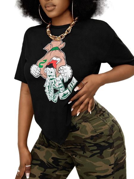 

sxy cash & cartoon graphic drop shoulder tee i18n#, White