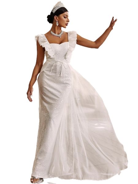 

ruffle trim mermaid hem sequin formal dress with knotted skirt w0nw#, Black;gray