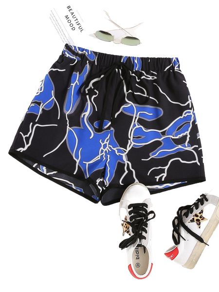 

graphic print knot front shorts z3ss#, White;black