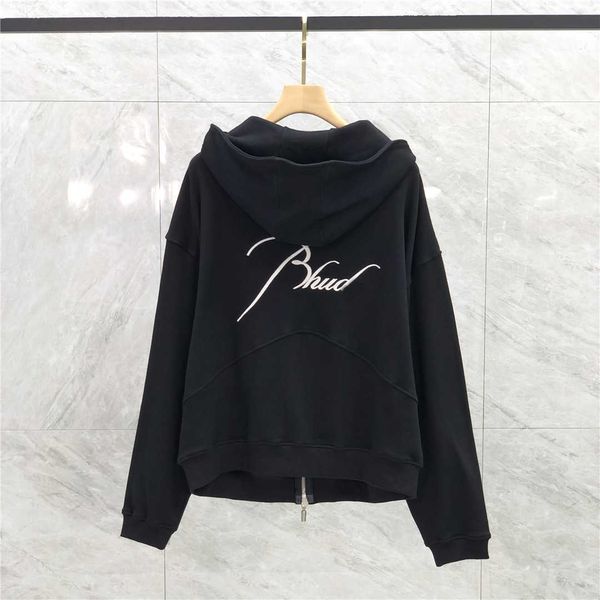 

22fw autumn winter embroidered letter hoodies terry zipper jacket, Black
