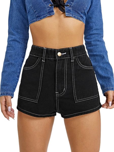 

high waist whip stitch denim shorts k3ar#, White;black