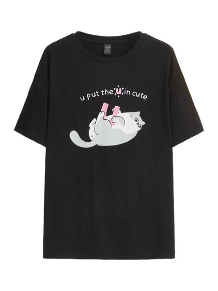 

x bean cat cat & slogan graphic tee l4qv#, White