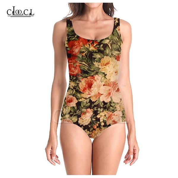 

colorful vintage floral onepiece 3d print women sleeveless swimwear summer ladies beach swimsuits 220617, White;black