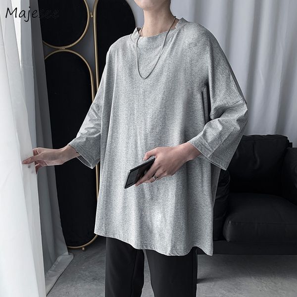

men three quarter sleeve t-shirts oversize solid simple couples ins trendy ulzzang daily breathable tees loose chic casual, White;black