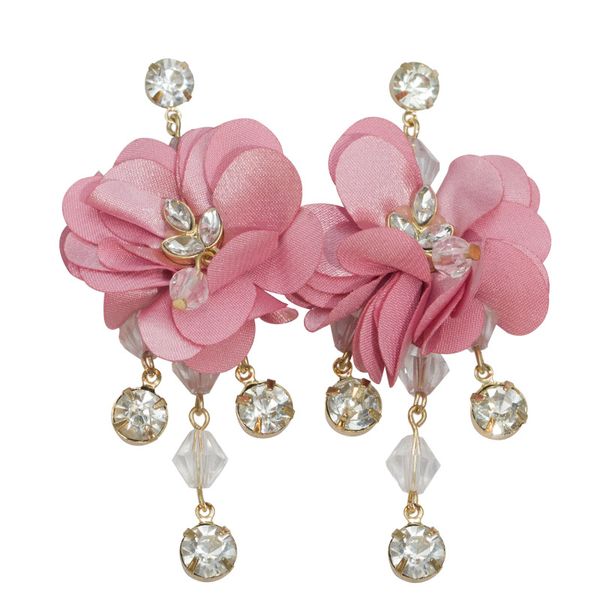 

stud 2022 fabric flowers pink diamond tassel cute little pure and fresh and earrings jewelry manufacturer in qingdao straigh, Golden;silver
