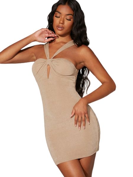 

bae cut out ruched detail bodycon dress k93c#, Black;gray