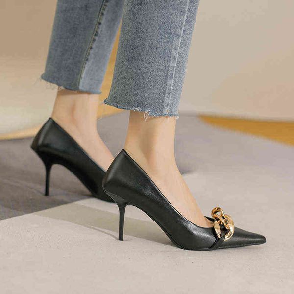 Scarpe eleganti da ufficio da donna Décolleté da donna con catena solida Decro Heels Be Toe 8 cm di altezza Forum femminile calzature Nuovo 220416