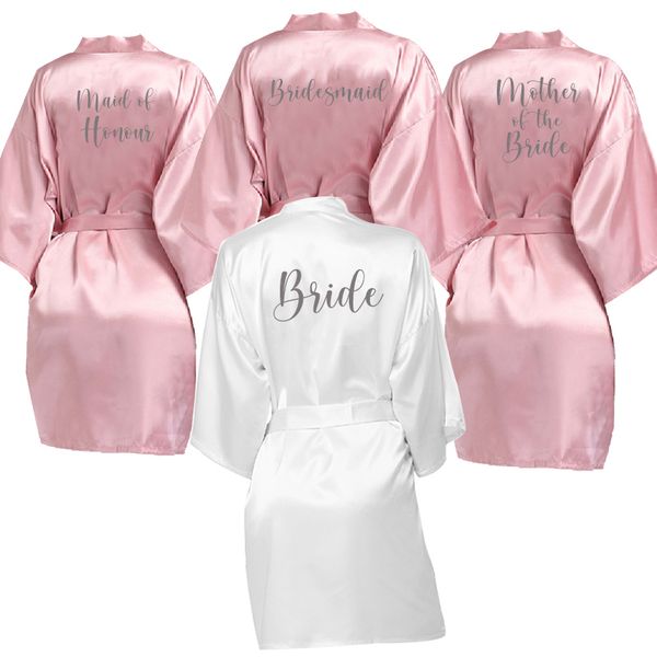 

personalized dark pink robe silver letter kimono satin pajamas wedding robe bridesmaid sister mother of the bride robes 220621, Black;red
