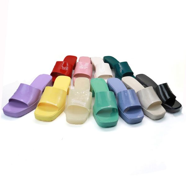 

platform women's rubber high heels sandals ladies fruit slippers summer embossed candy color outdoor beach women's designer transp, Black