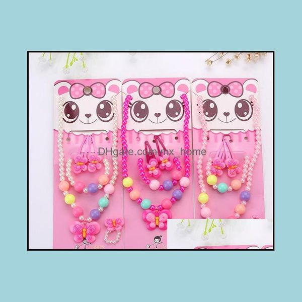 

children kid girl cute pearl beaded necklace bracelet hair clip ring set christmas birthday party bag filler jewelry gift sets favor drop de