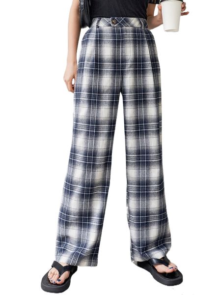 

dazy high waist plaid wide leg pants n24r#, Black;white
