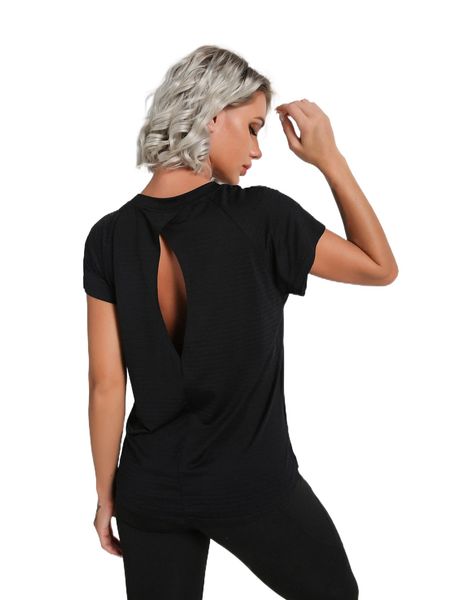 

high stretch breathable cut out back sports tee r5dl#, Gray