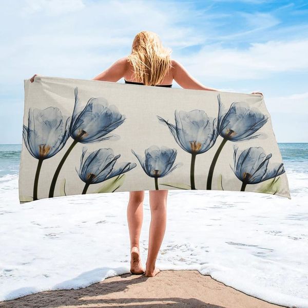 Toalha azul tulip praia praia luxuoso seco rápido toalhas de banho de microfibra yoga tape