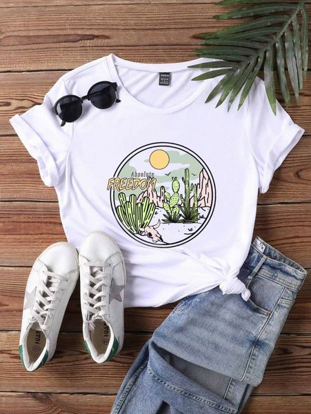 

cactus and letter graphic tee u8uh#, White