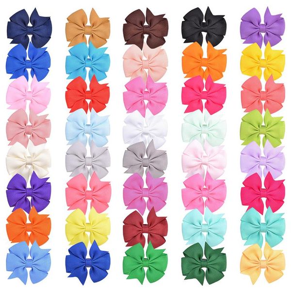 

solid mini hair bows with clip for baby girls grosgrain ribbon hair clip boutique hairpin barrettes kids hair accessories 40 colors, Slivery;white