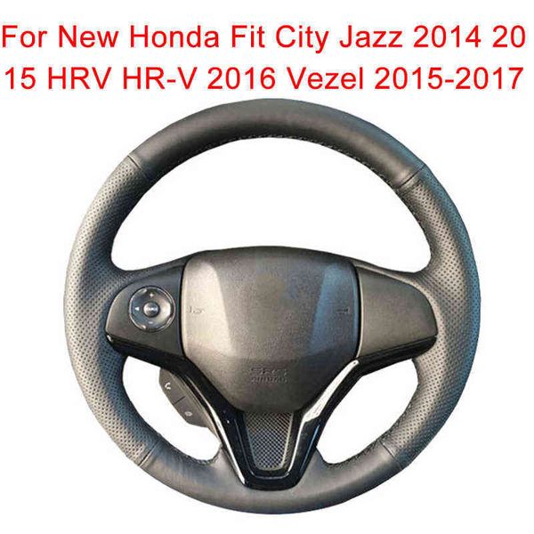 Maßgeschneiderte Auto-Lenkradabdeckung für den neuen Honda Fit City Jazz 2014 2015 Hrv HRV 2016, Faserledergeflecht für Lenkrad J220808