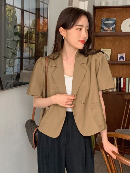 

dazy puff sleeve pocket patched blazer s5sm#, White