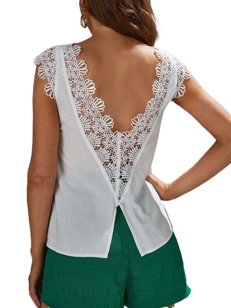 

contrast guipure lace button front u8it#, White