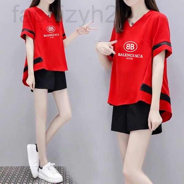 

two piece dress designer [zhigongni][women's clothing]summer color blocking casual sports + shorts set dbec2022, White