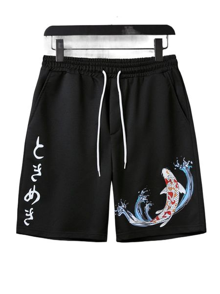 

men fish & japanese letter graphic shorts a9jw#, White;black