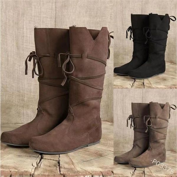 

medil viking costume retro men knight boots larp pu leather warrior cosplay fancy carnival party anime shoes nordic 220720, Black