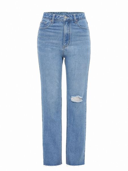 

raw hem ripped straight leg jeans y8ni#, Blue