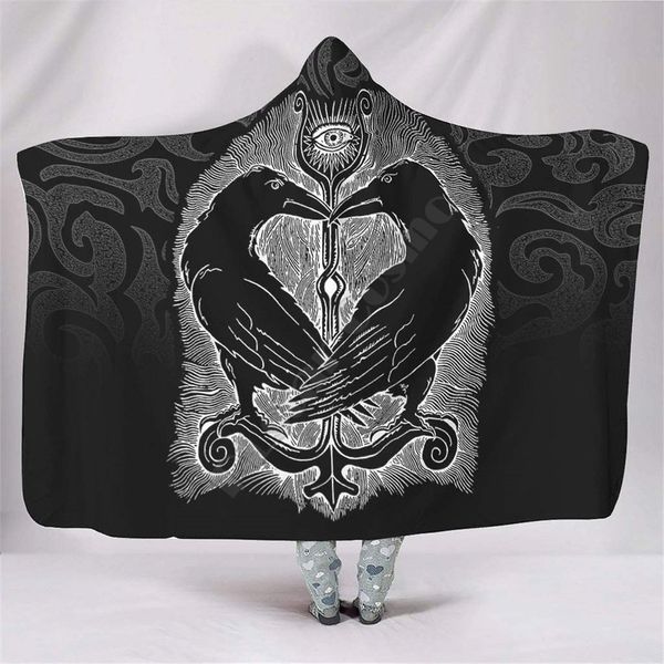 

viking ravens in norse beautiful bright 3d printed hooded blanket child sherpa fleece wearable blanket microfiber bedding 220505