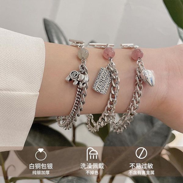 Catena a maglie TreeberryRetrosBracciale in argento sterling 925Cristallo unico non sbiadito Celebrità di Internet Coreano Amore Elefante FLink