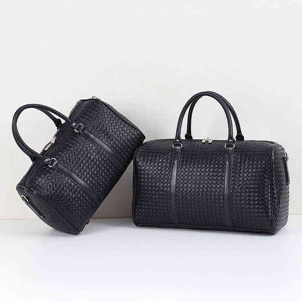 

duffel bags woven travel bag large capacity pu leather handbags black men's and women's crossbody duffel bags short trip luggage t