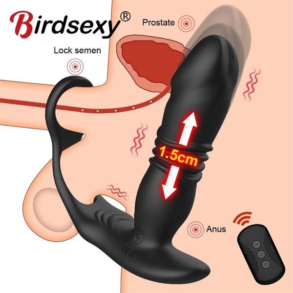 Vibrador de silicone Emputando o retardador de massageador do estimulador de próstata Ejaculação anel de trava anal plug de brinquedos sexuais de brinquedos sexuais para homens 220720