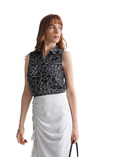 

motf premium silk collared sleeveless blouse s9jc#, White