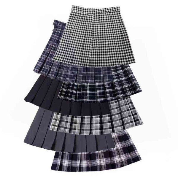 

fashion women pleated skirt high waist lady plaid skirts preppy style ladies girls dance mini skirt summer chic woman skirts y220426, Black