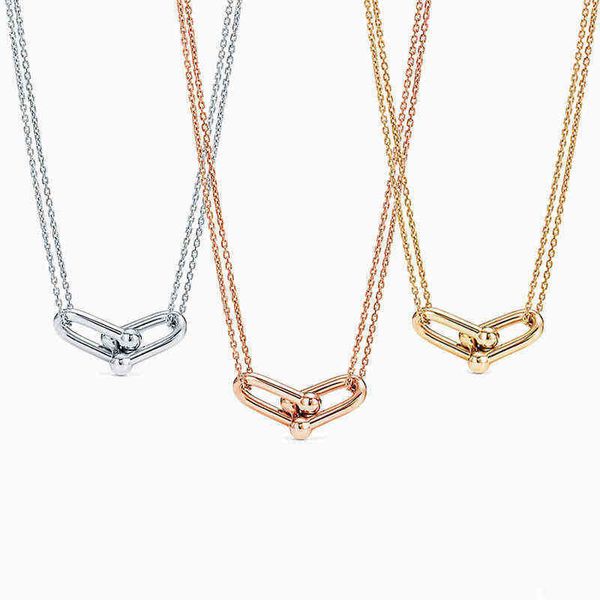 Colar feminino S925 Sterling Silver U Shape Chain Fashion Charm Rose Gold Pingente Gold Gift