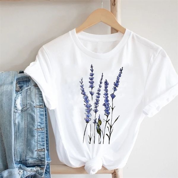 

women printing floral flower 90s cartoon ladies streetwear style fashion clothes print tee tshirt female graphic tshirt 220620, White