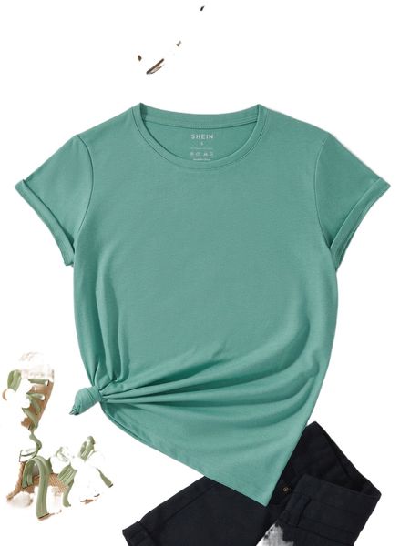 

solid round neck tee i5zx#, White