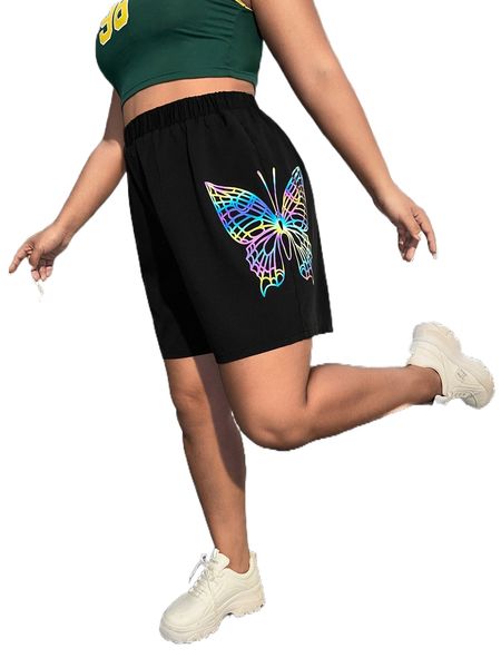 

plus butterfly print shorts i5co#, Black