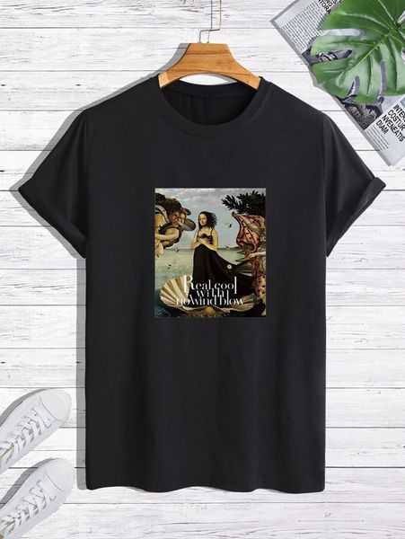

men figure and slogan graphic tee k4r4#, White;black