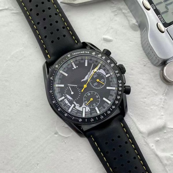 Mens de luxo Relógio de 43 mm de quartzo de quartzo trabalho subdial cronógrafo watches esportes luminoso mestre estilo de vida impermeabilizado design Montre de lux