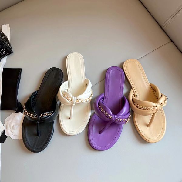 

original quality genuine leather slippers luxuries designers thong sandals sheepskin designer flip flops summer women shoes with box cc02, Black