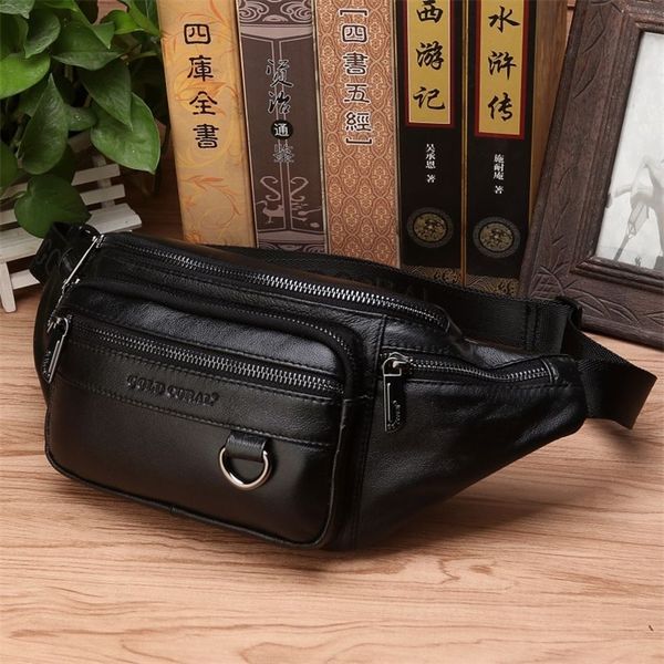 

real cowhide men hip fanny belt pack pouch single shoulder cross body bags male genuine leather bum waist chest bags 220428