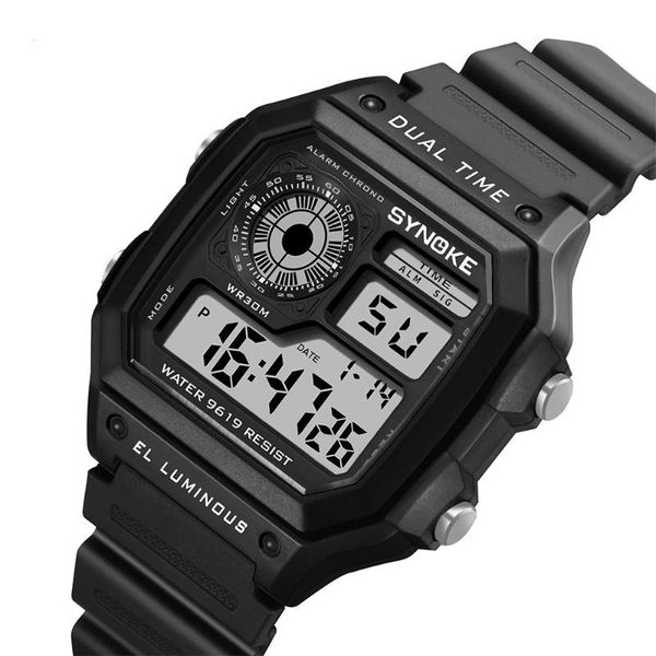 Orologi da polso 2022 Relogio Masculino Orologi sportivi da uomo Quadrato digitale Allarme cronografo a LED Impermeabile 5ATM Orologio da polso da uomo nero ultrasottile