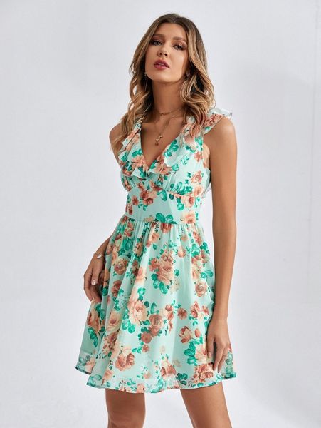 

tied open back floral dress m8wd#, Black;gray