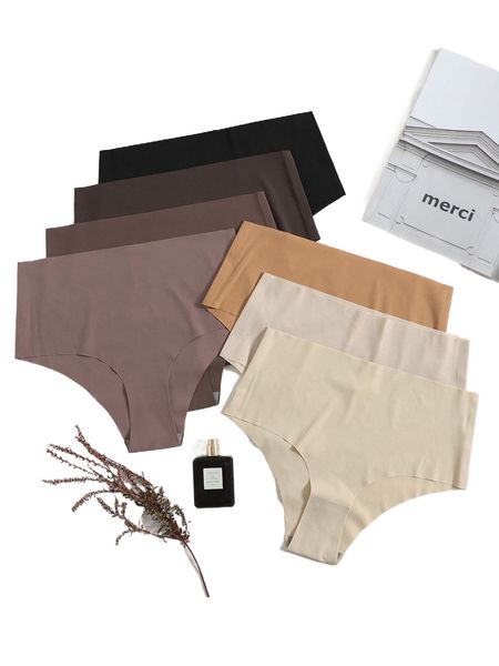 

7pack solid no show panty set q9kf#, Black;red