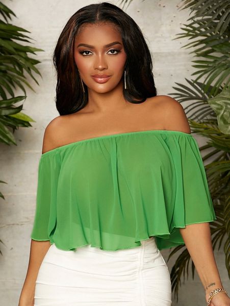 

sxy solid off shoulder c3lc#, White