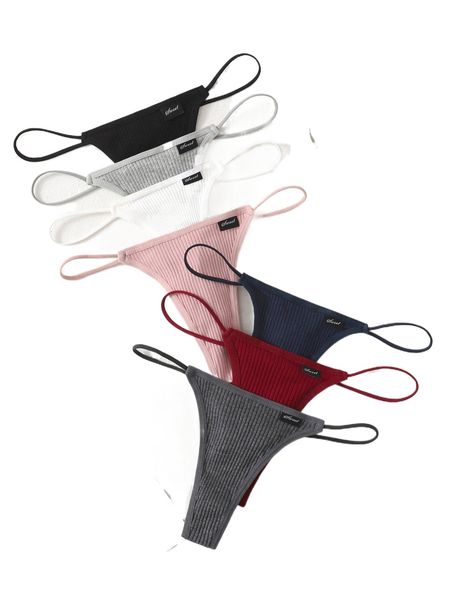 

7pack plain rib thong 0880#, Black;red