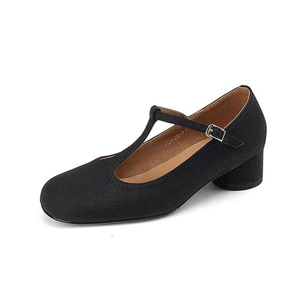 

dress shoes autumn and winter women's shoes round head thick heels middle buckle four seasons simple shallow mouth single aa8y, Black