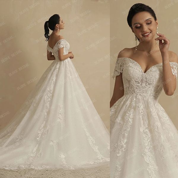 

princess glitter wedding dress 2022 bride romantic lace boho bridal gown, White