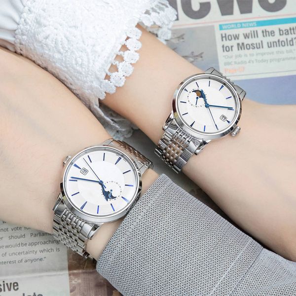 Herrenuhr, automatische mechanische Uhren, 40 mm und 34 mm, für Herren, modische Armbanduhren, Business-Armbanduhr, Lederarmband, Montre de Luxe-Paaruhr