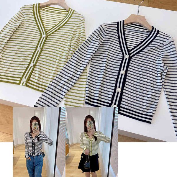 

women's sweaters p115130yy early spring french striped wool 31 small fragrance knitted cardigan, White;black