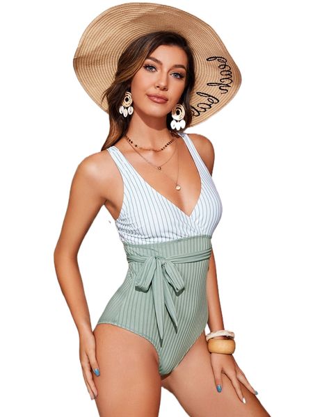 

striped knot side one piece swimsuit b6oq#, White;black